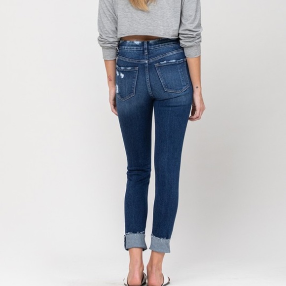 NWT High Rise Distressed Cropped Skinny Cuffed Jeans - Picture 6 of 6